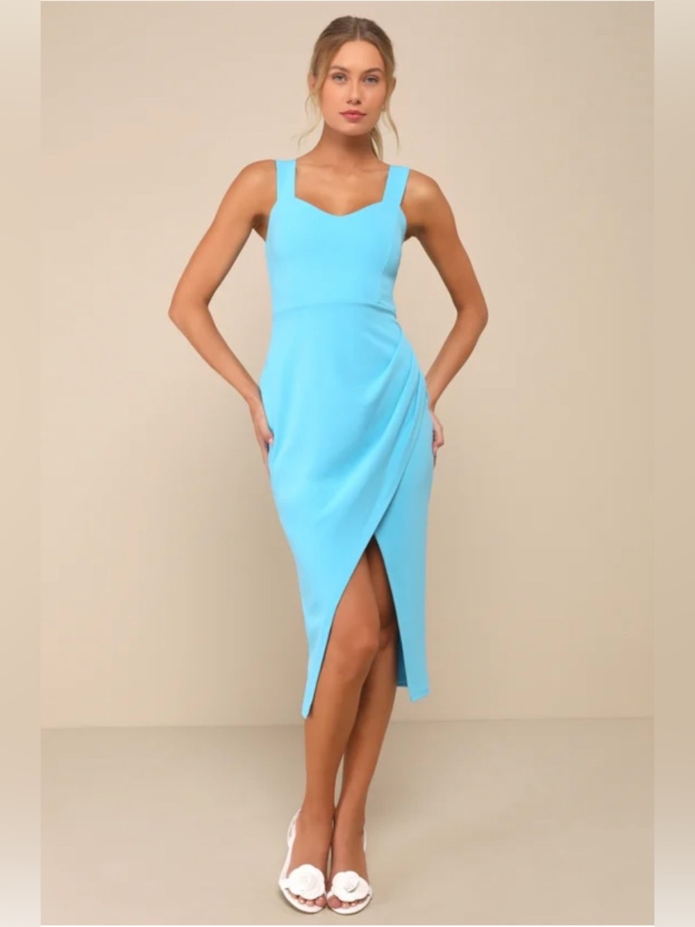 Lulus Always Beautiful Teal Blue Sleeveless Tulip Midi Dress M NWT